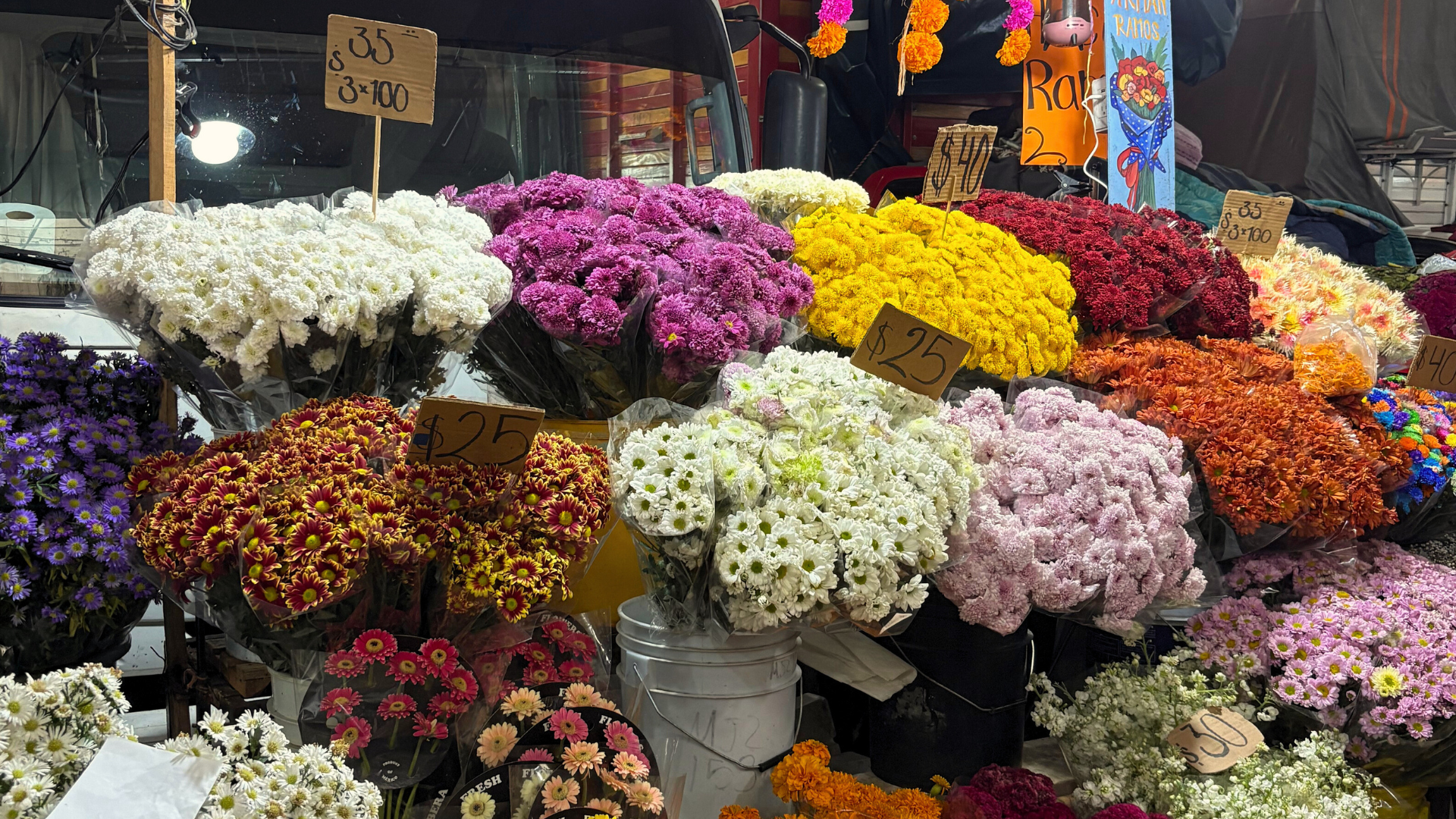 Diferentes flores con sus precios